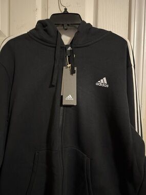 adidas Black Hoodie with White Stripe Detail